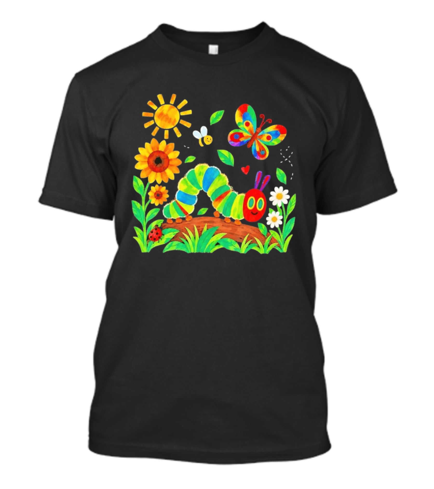 The Very Hungry Caterpillar Colorful Garden With Butterfly And Sunflowers T-Shirt