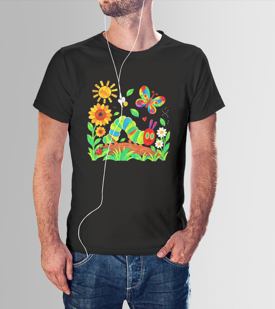 The Very Hungry Caterpillar Colorful Garden With Butterfly And Sunflowers T-Shirt
