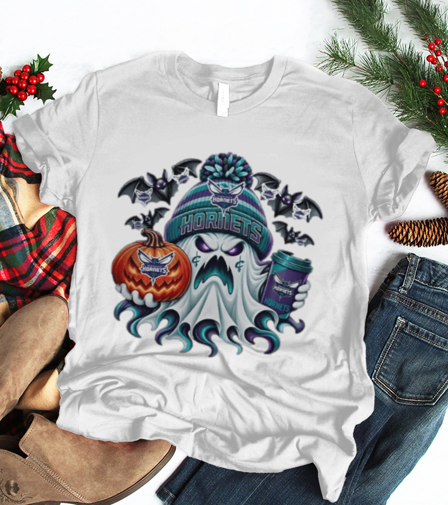 Charlotte Hornets Ghost Coffee Halloween Spooky T-Shirt