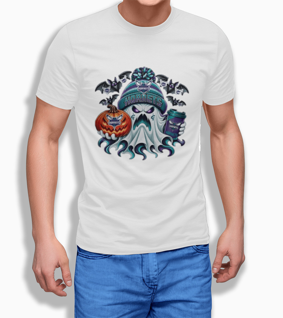 Charlotte Hornets Ghost Coffee Halloween Spooky T-Shirt