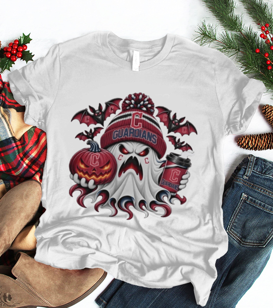 Cleveland Guardians Ghost Halloween Coffee Bat Pumpkin Spooky T-Shirt
