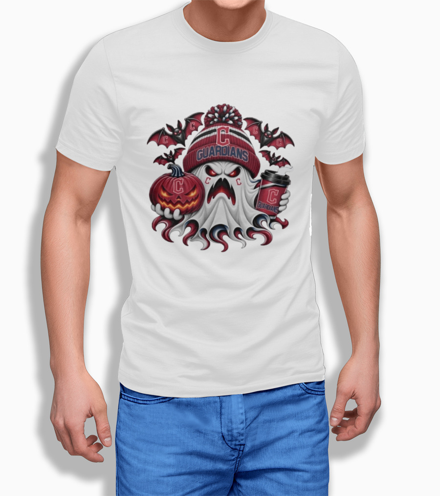 Cleveland Guardians Ghost Halloween Coffee Bat Pumpkin Spooky T-Shirt