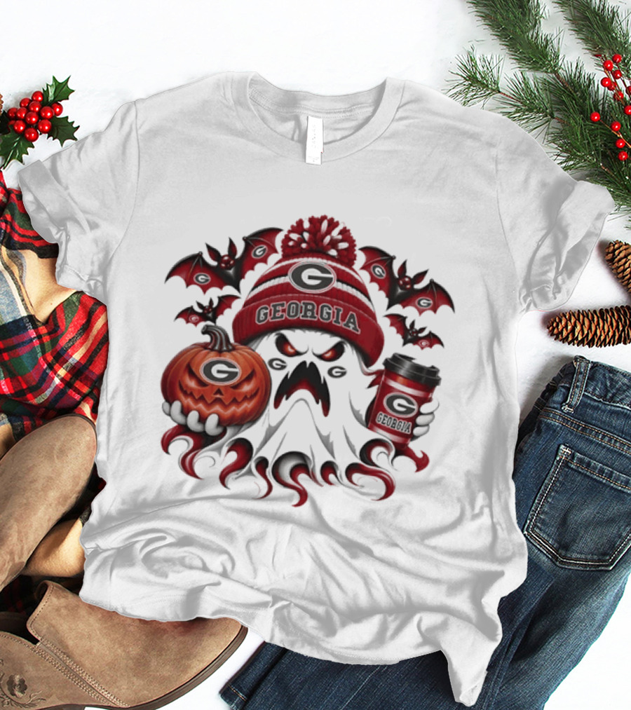 Georgia Bulldogs Halloween Ghost Coffee Pumpkin Spooky Bats T-Shirt