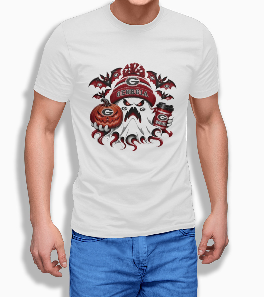 Georgia Bulldogs Halloween Ghost Coffee Pumpkin Spooky Bats T-Shirt