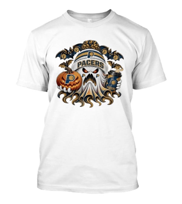 Indiana Pacers Ghost Pumpkin Coffee Halloween Bats T-Shirt