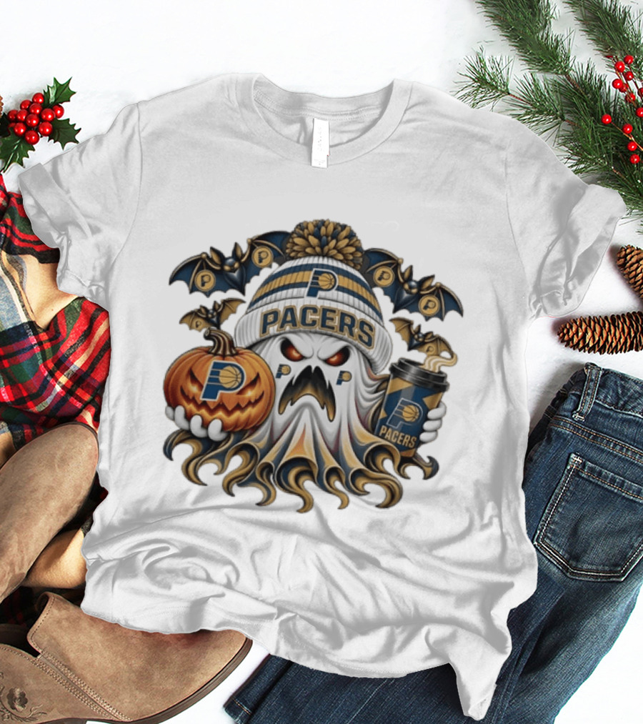 Indiana Pacers Ghost Pumpkin Coffee Halloween Bats T-Shirt