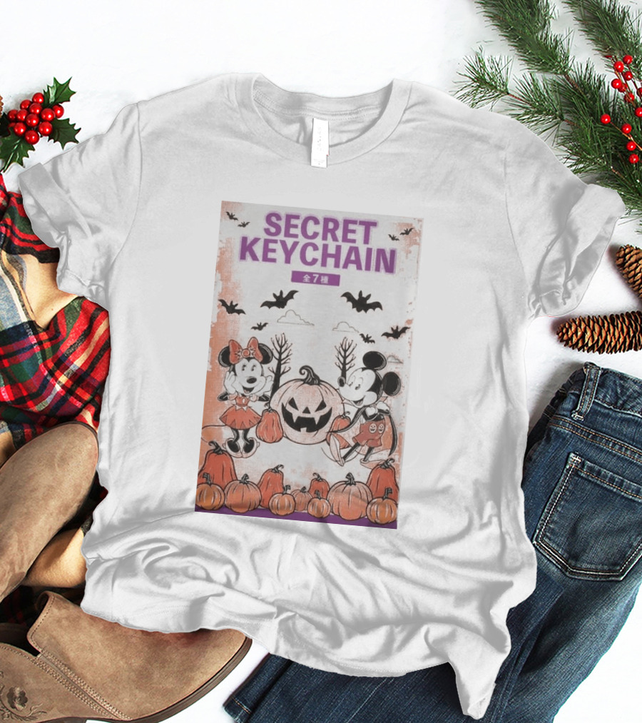 Mickey And Minnie Halloween Secret Keychain Collection With Pumpkins And Bats 2026 T-Shirt