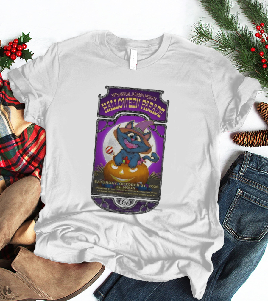 35th Annual Jackson Heights Halloween Parade October 31 2026 Cat Pumpkin T-Shirt