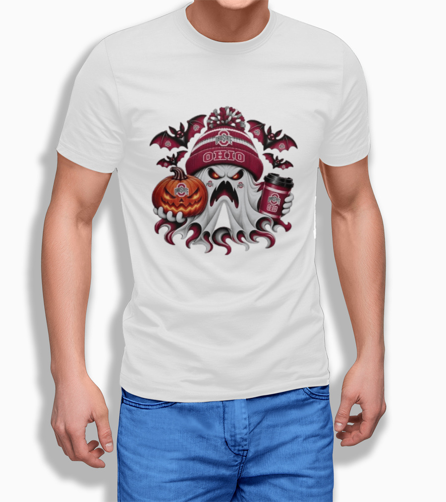 Ohio State Buckeyes Halloween Ghost Coffee Pumpkin Bats Spooky T-Shirt