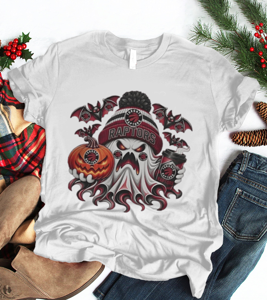 Toronto Raptors Halloween Ghost Pumpkin Coffee Spooky Bats T-Shirt