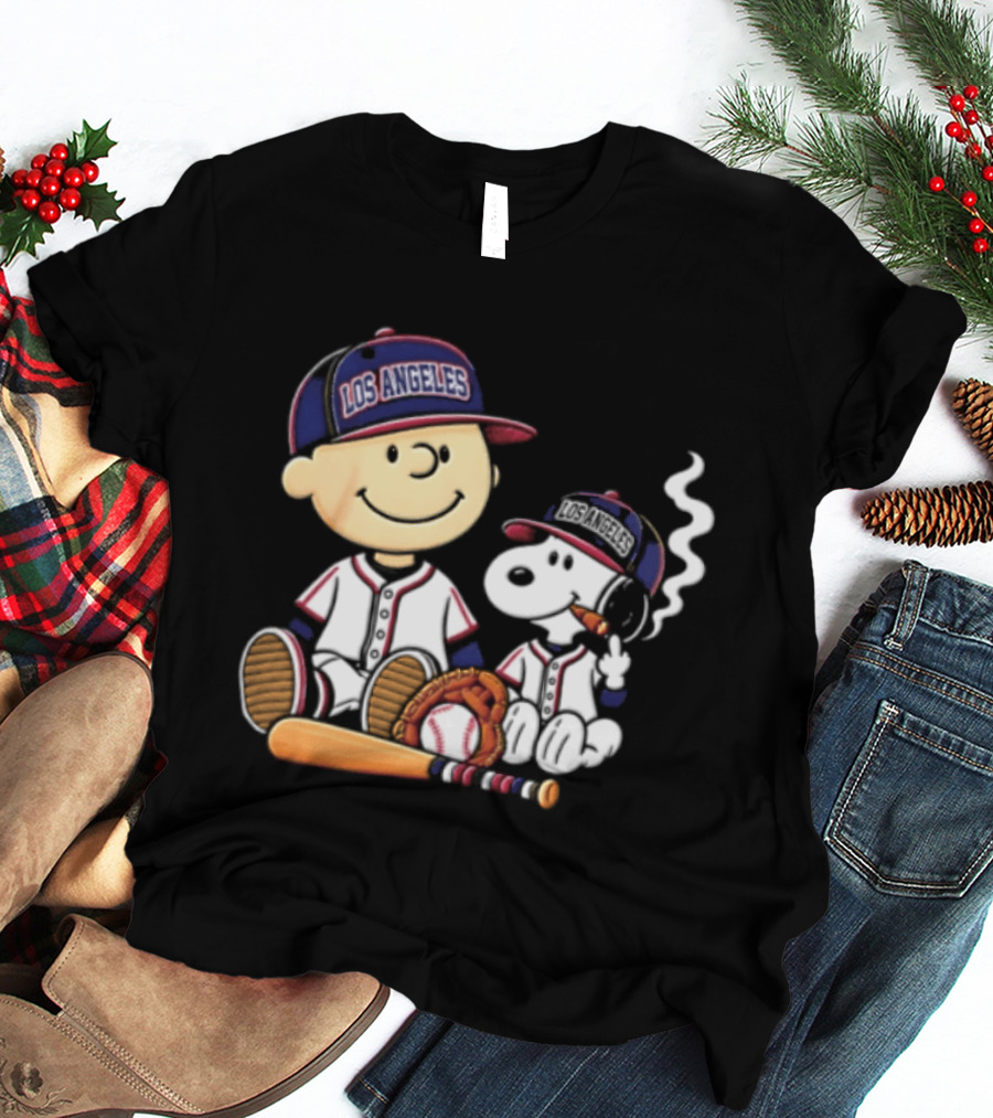 Charlie Brown Snoopy Los Angeles Angels MLB Cigar Smoking Cartoon T-Shirt
