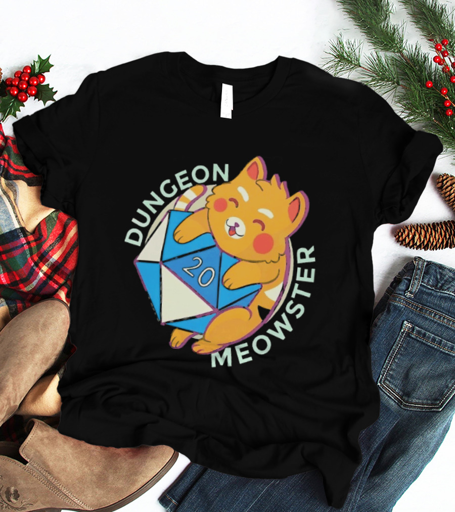 Dungeon Meowster Cat With D20 Dice Dungeons And Dragons T-Shirt