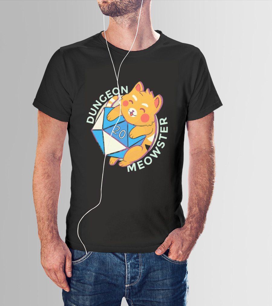 Dungeon Meowster Cat With D20 Dice Dungeons And Dragons T-Shirt