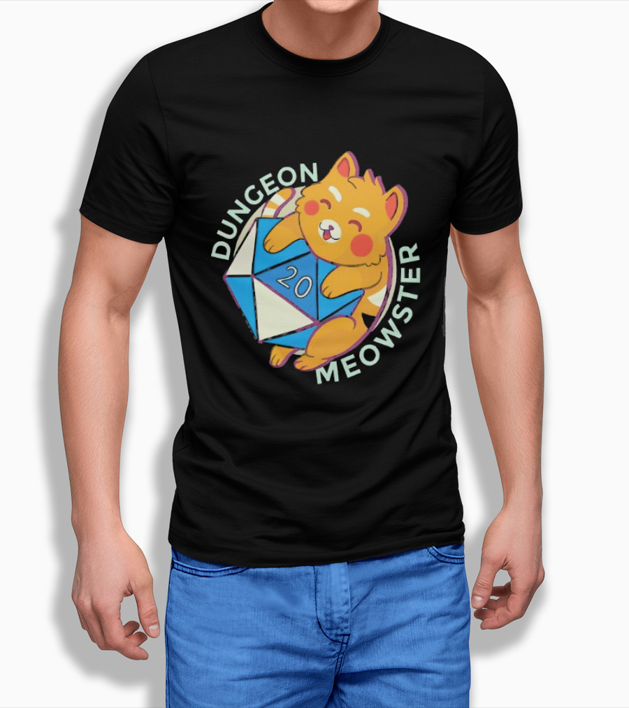 Dungeon Meowster Cat With D20 Dice Dungeons And Dragons T-Shirt