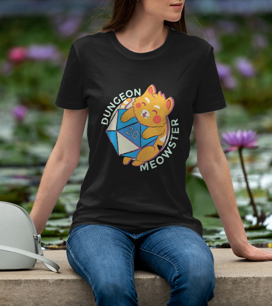 Dungeon Meowster Cat With D20 Dice Dungeons And Dragons T-Shirt