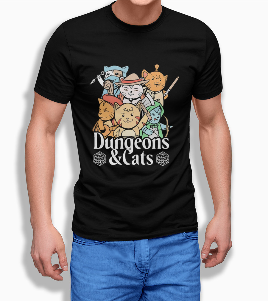 Dungeons And Cats Fantasy Role Playing Game Characters T-Shirt