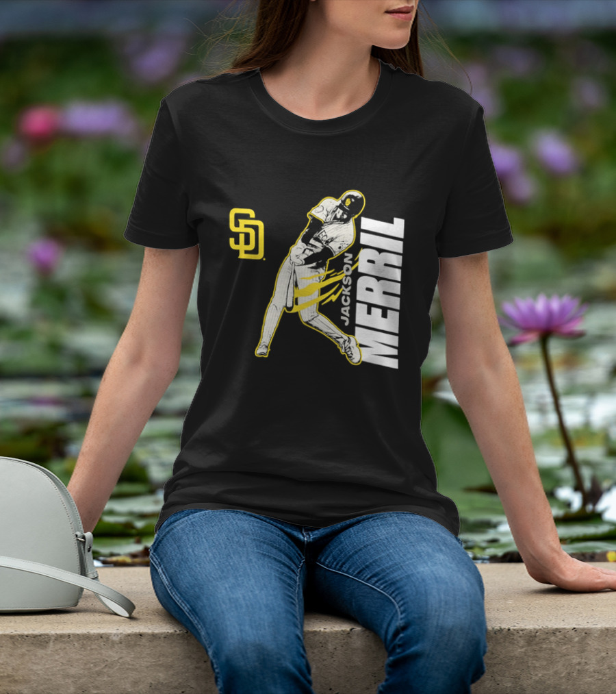 Jackson Merrill San Diego Padres SD Swinging Baseball Player T-Shirt
