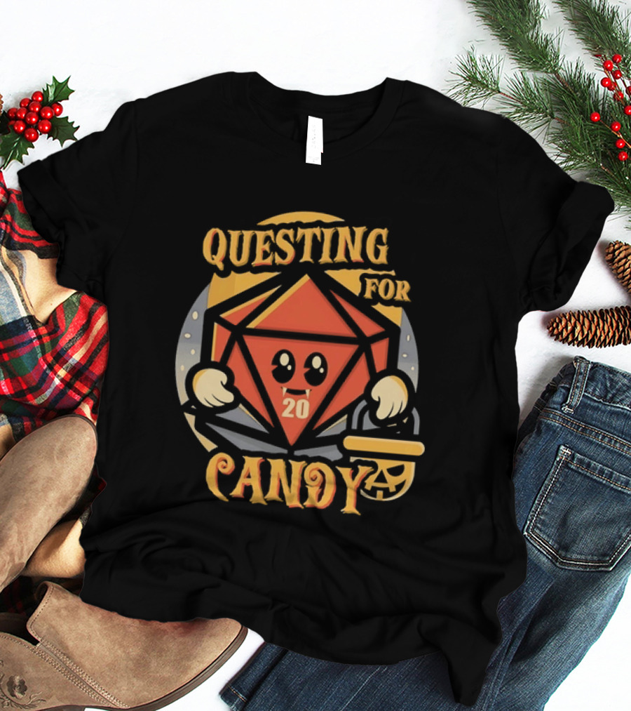 Questing For Candy D20 Halloween Dungeons And Dragons T-Shirt