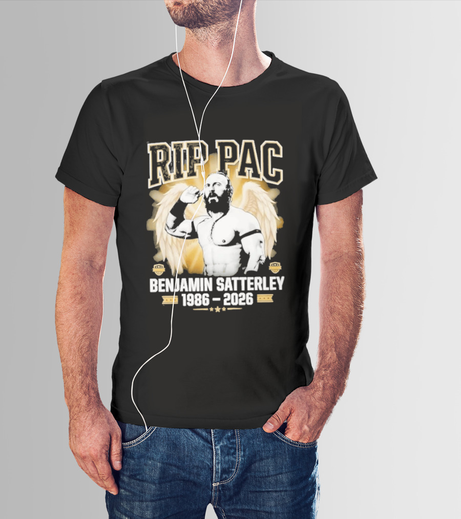 RIP PAC Benjamin Satterley 1986 2026 Memorial Wrestling Angel Wings T-Shirt