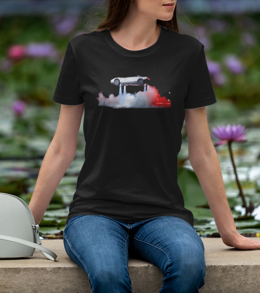 Tesla Roadster Flying Car 2026 Futuristic Innovation Concept With Jet Thrusters T-Shirt