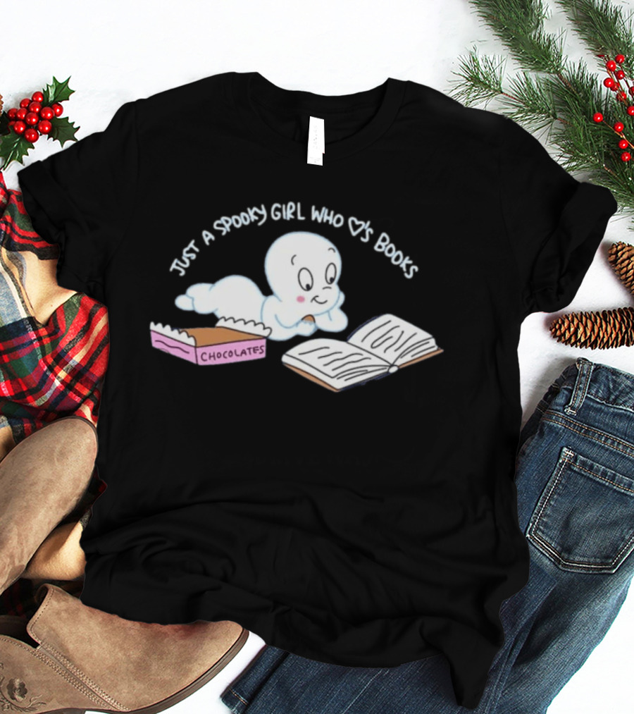 Just A Spooky Girl Who Loves Books With Chocolates Cute Ghost Reading T-Shirt