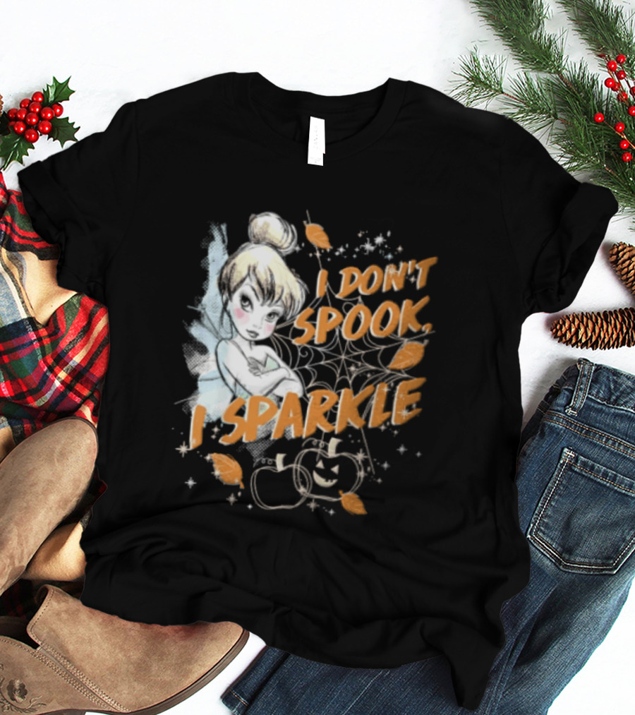 Tinker Bell I Don't Spook I Sparkle Halloween Spider Web Pumpkins T-Shirt
