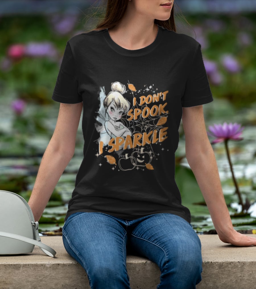 Tinker Bell I Don't Spook I Sparkle Halloween Spider Web Pumpkins T-Shirt