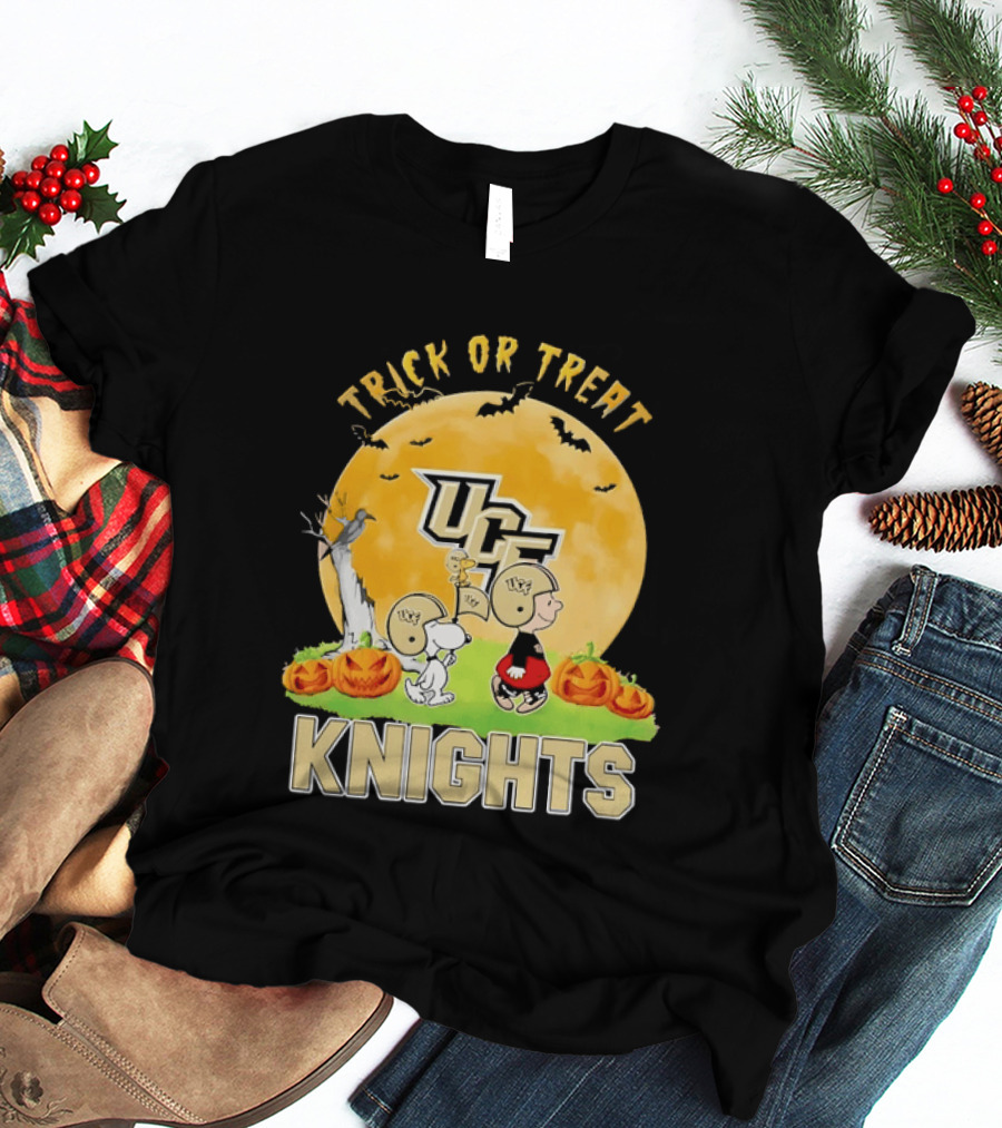 UCF Knights Trick Or Treat Halloween Snoopy Charlie Brown Woodstock Moon T-Shirt