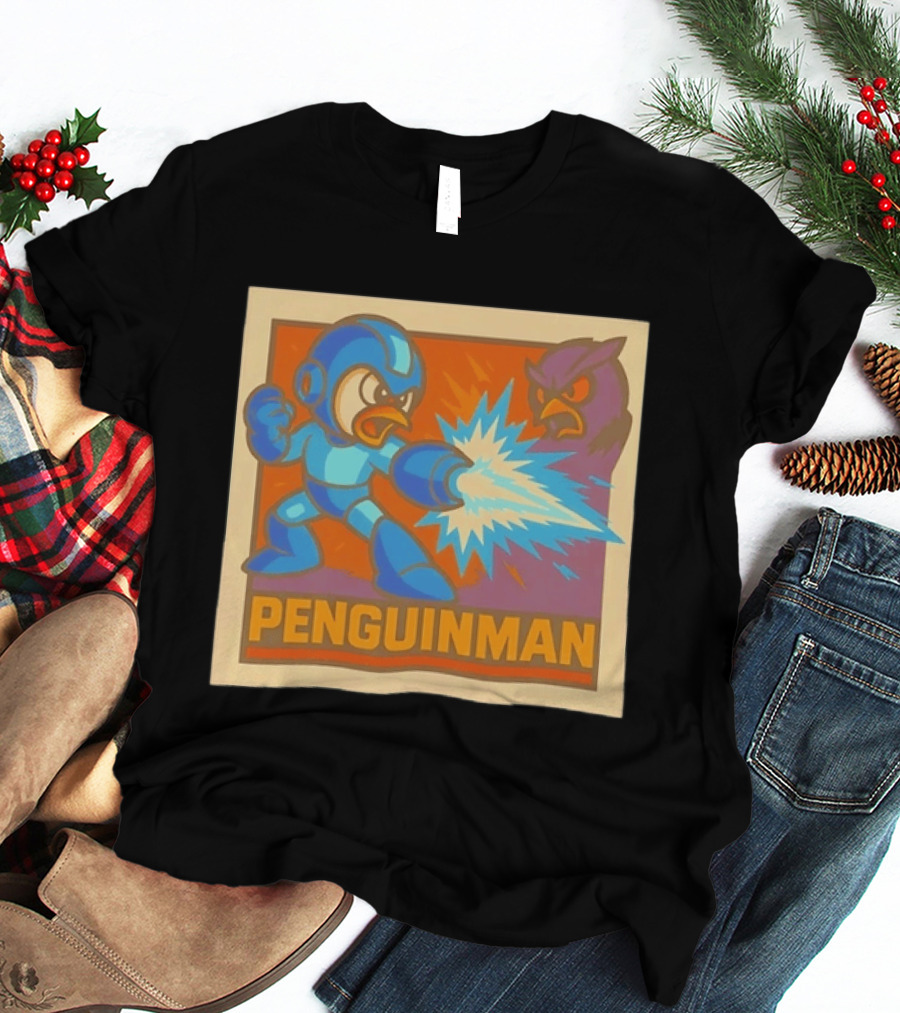 Penguinman Retro Video Game Character Vs Villain Showdown Mega Man T-Shirt