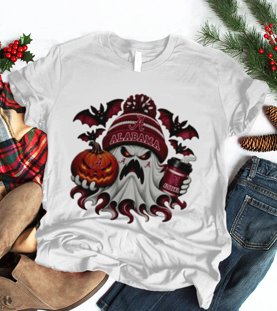 Alabama Crimson Tide Halloween Ghost With Pumpkin And Coffee 2026 T-Shirt