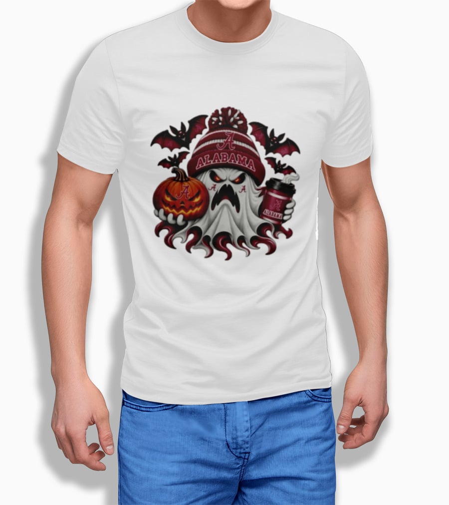 Alabama Crimson Tide Halloween Ghost With Pumpkin And Coffee 2026 T-Shirt