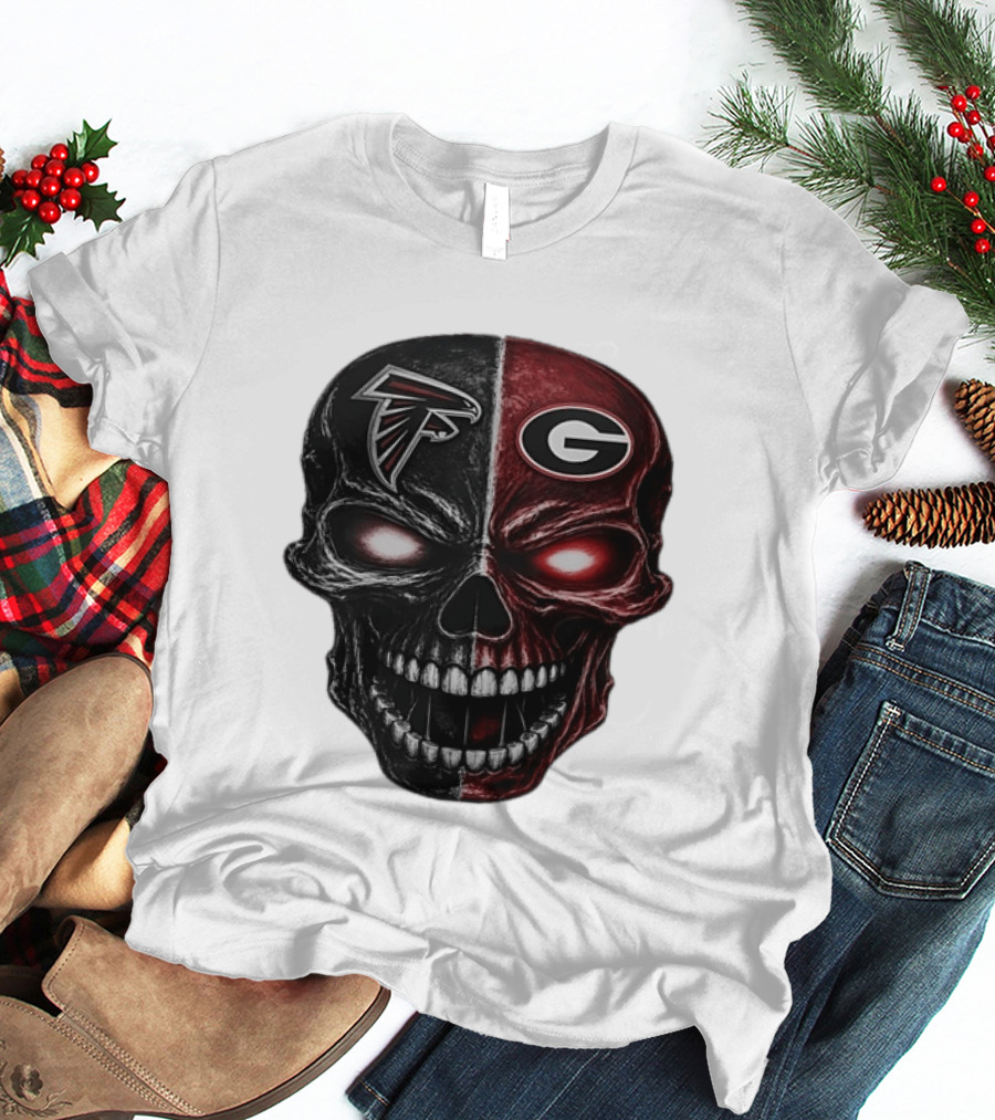 Atlanta Falcons Georgia Bulldogs Split Skull NFL College Football Fan Merch T-Shirt