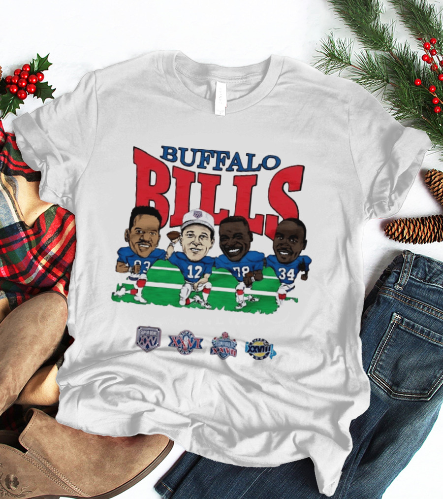 Buffalo Bills Andre Reed 83 Jim Kelly 12 Bruce Smith 78 Thurman Thomas 34 Super Bowl XXV XXVI XXVII XXVIII T-Shirt