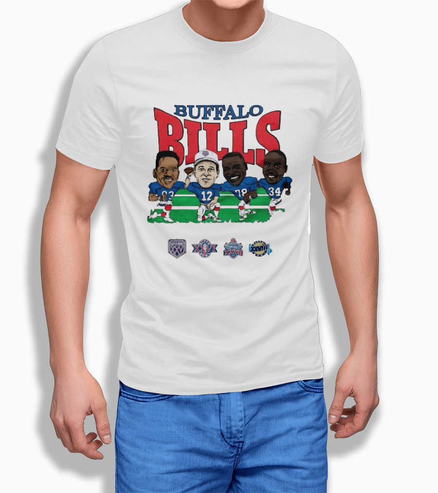 Buffalo Bills Andre Reed 83 Jim Kelly 12 Bruce Smith 78 Thurman Thomas 34 Super Bowl XXV XXVI XXVII XXVIII T-Shirt