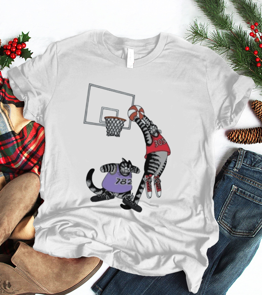 Cats Basketball Dunking Action With Jersey Numbers 305 And 782 T-Shirt
