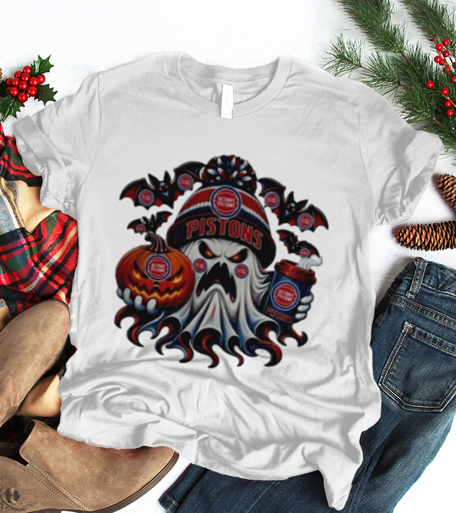 Detroit Pistons Halloween Ghost Pumpkin Coffee 2026 T-Shirt