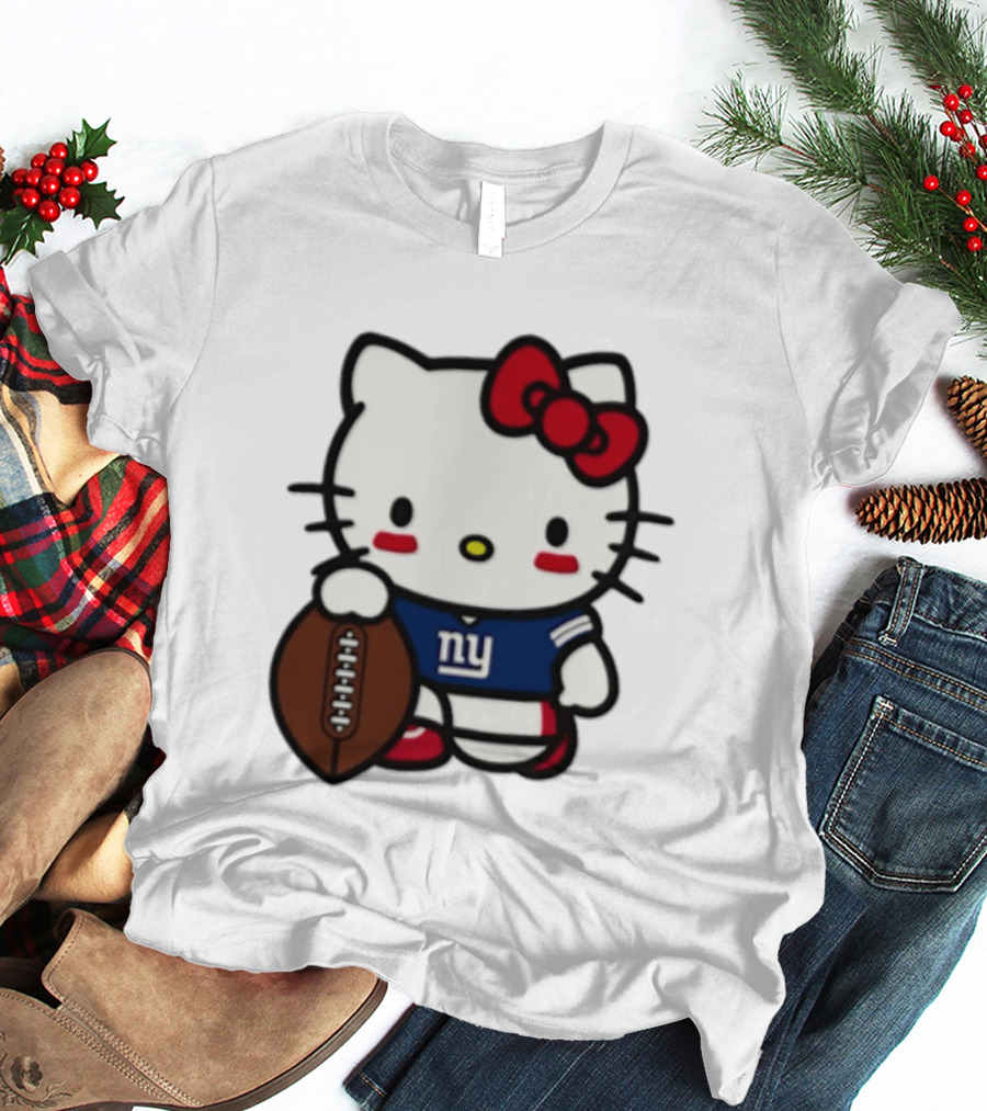 Hello Kitty New York Giants Football Cartoon Player T-Shirt