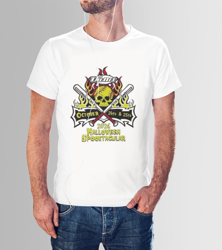 In The Net 2026 Halloween Spooktacular October 24th And 25th Skull Flames Crossed Bats T-Shirt