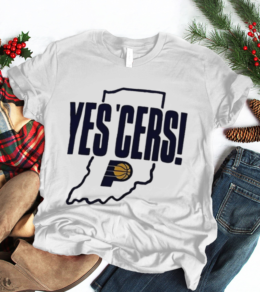 Indiana Pacers Yes'Cers Basketball Graphic With State T-Shirt
