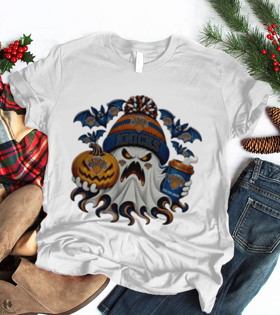 New York Knicks Ghost Pumpkin Coffee Halloween 2026 T-Shirt