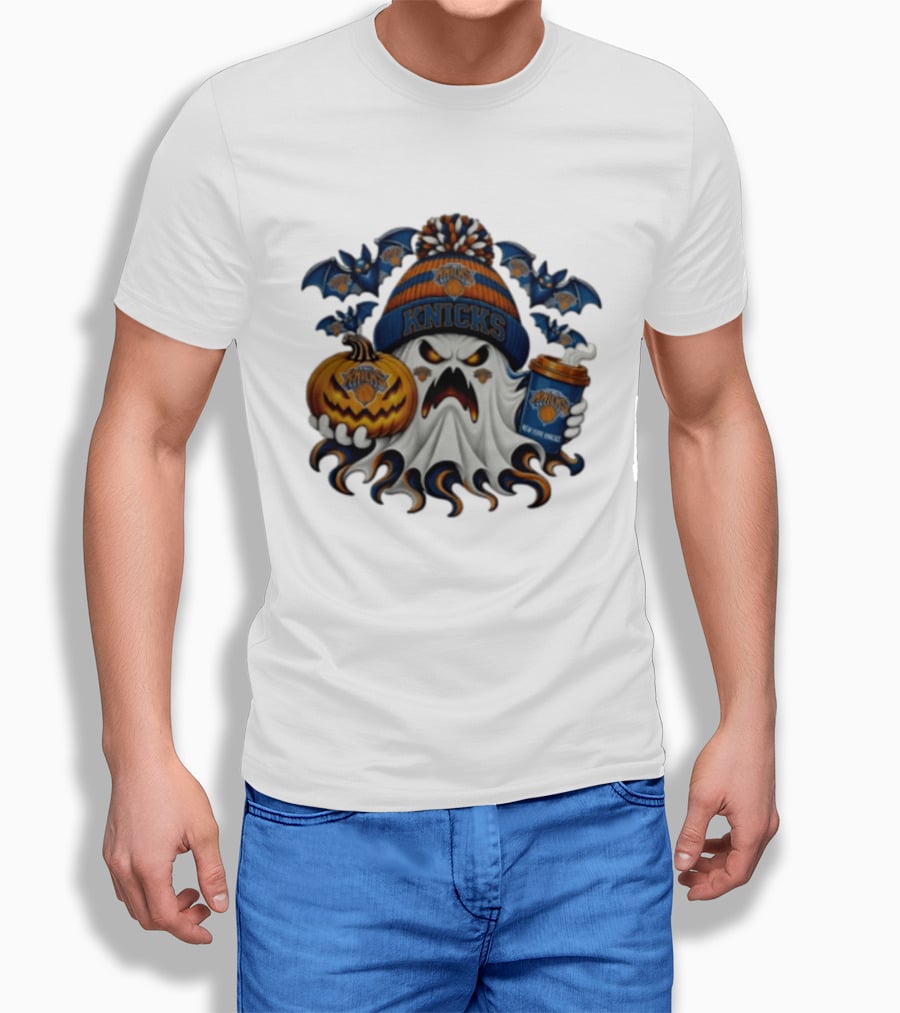 New York Knicks Ghost Pumpkin Coffee Halloween 2026 T-Shirt