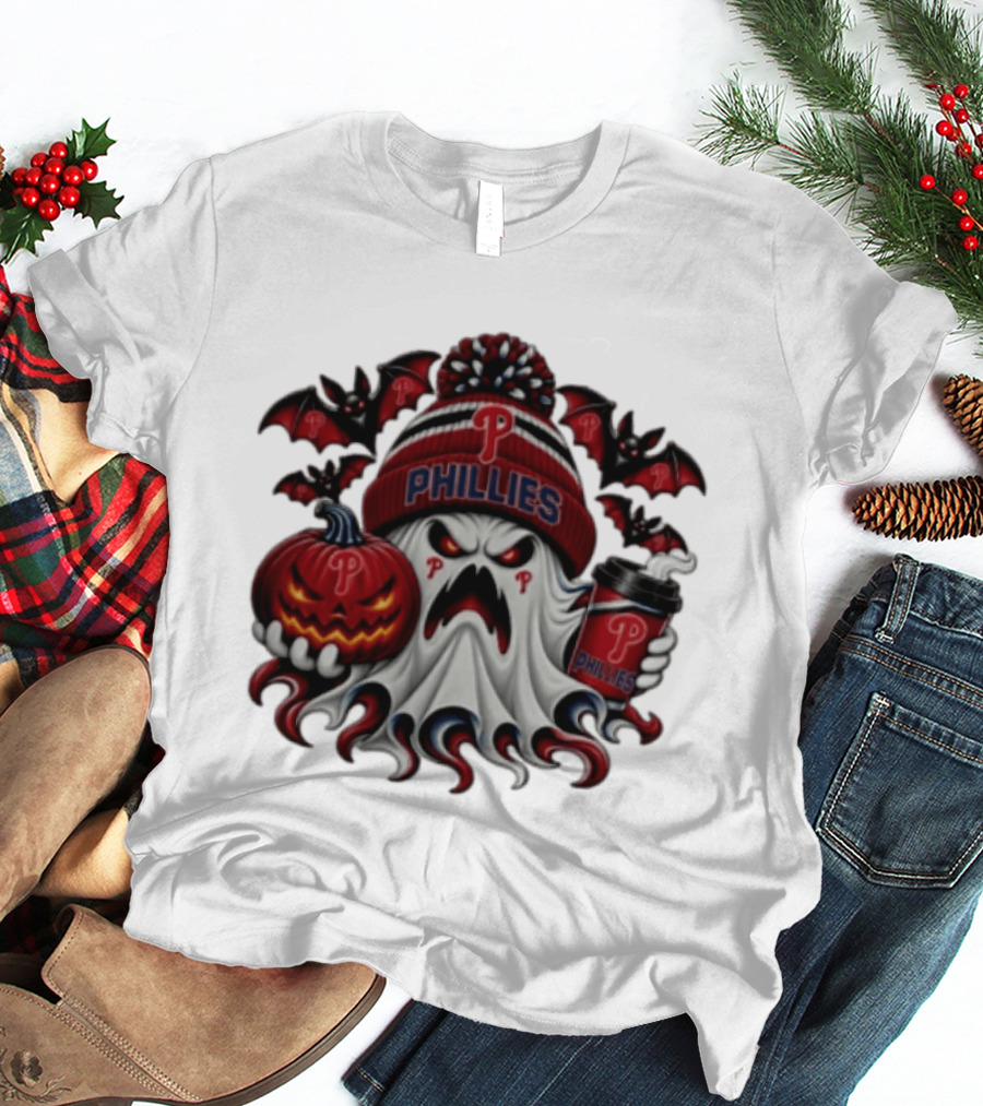 Philadelphia Phillies Halloween Ghost Coffee Pumpkin 2026 Spooky T-Shirt