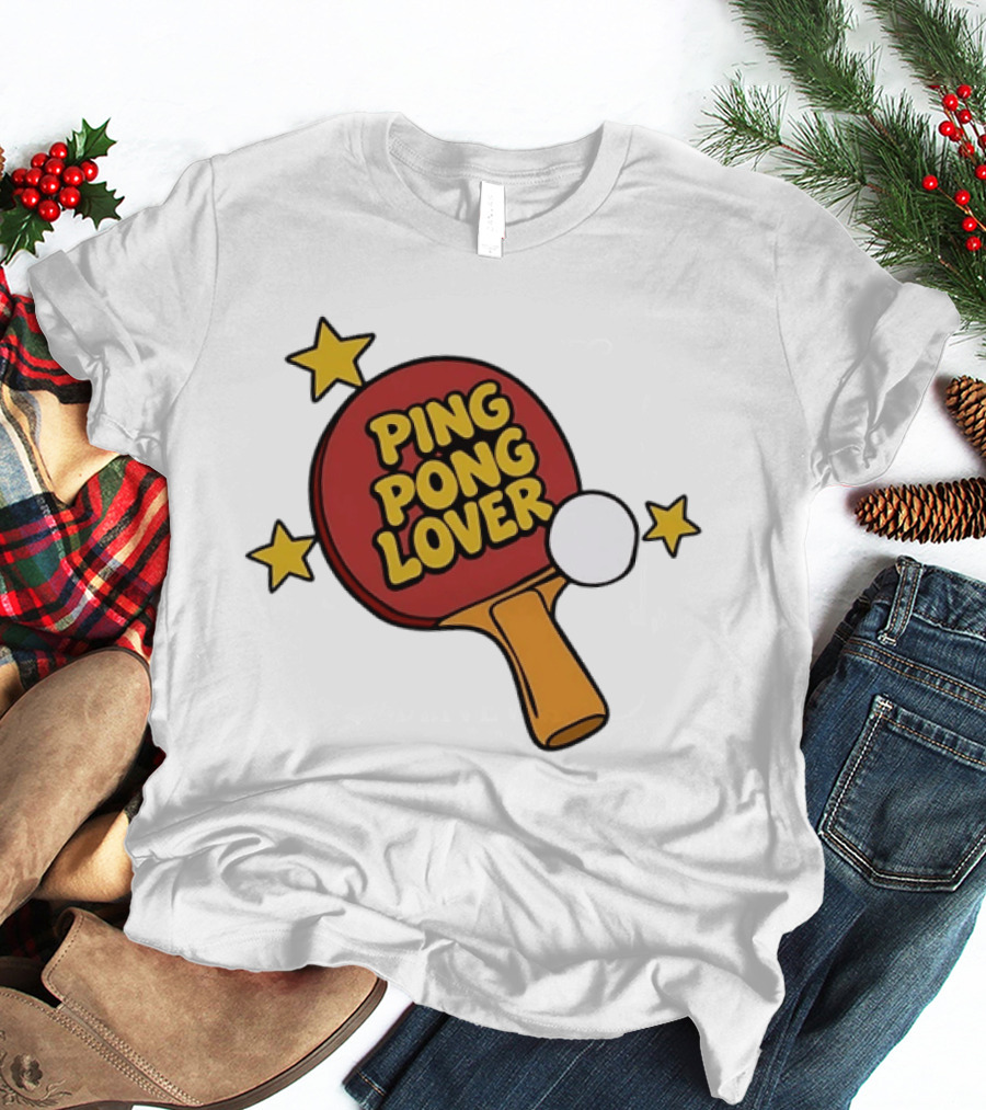 Ping Pong Lover Table Tennis Paddle Racket Stars T-Shirt