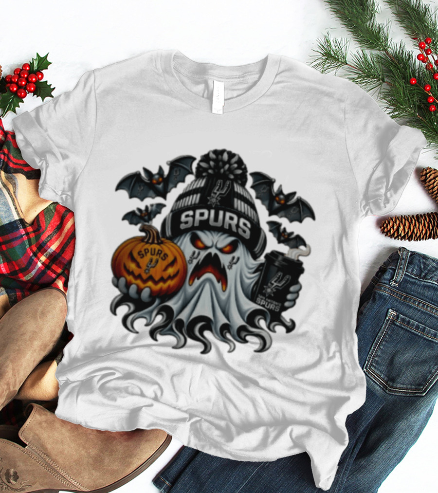 San Antonio Spurs Halloween Ghost Coffee Pumpkin Bats Spooky 2026 T-Shirt