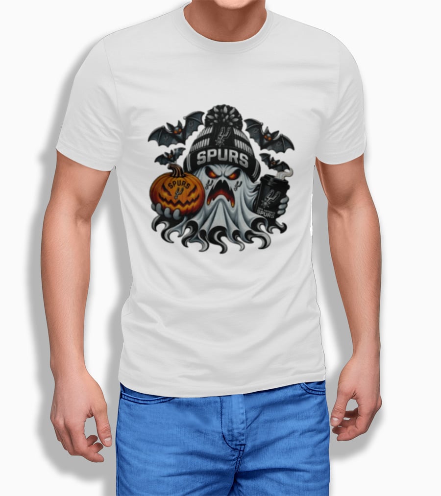 San Antonio Spurs Halloween Ghost Coffee Pumpkin Bats Spooky 2026 T-Shirt