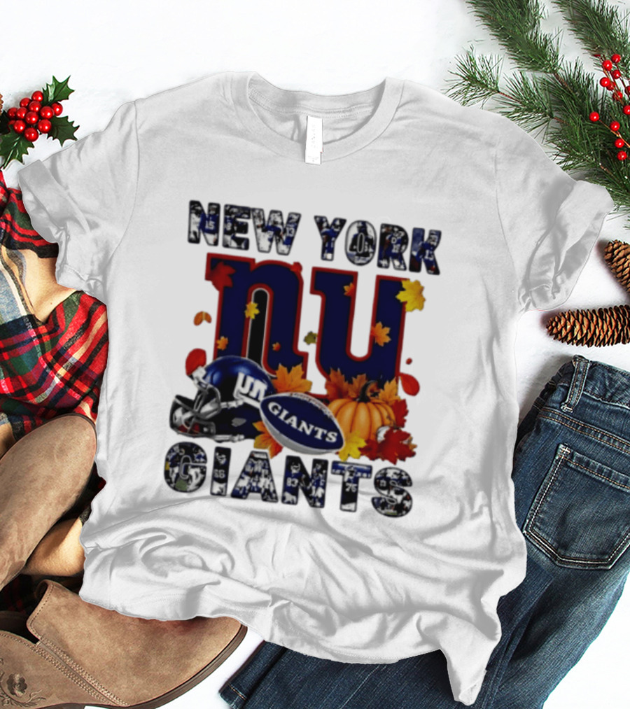 New York Giants NU Football Autumn Leaves Helmet Pumpkin 2026 T-Shirt
