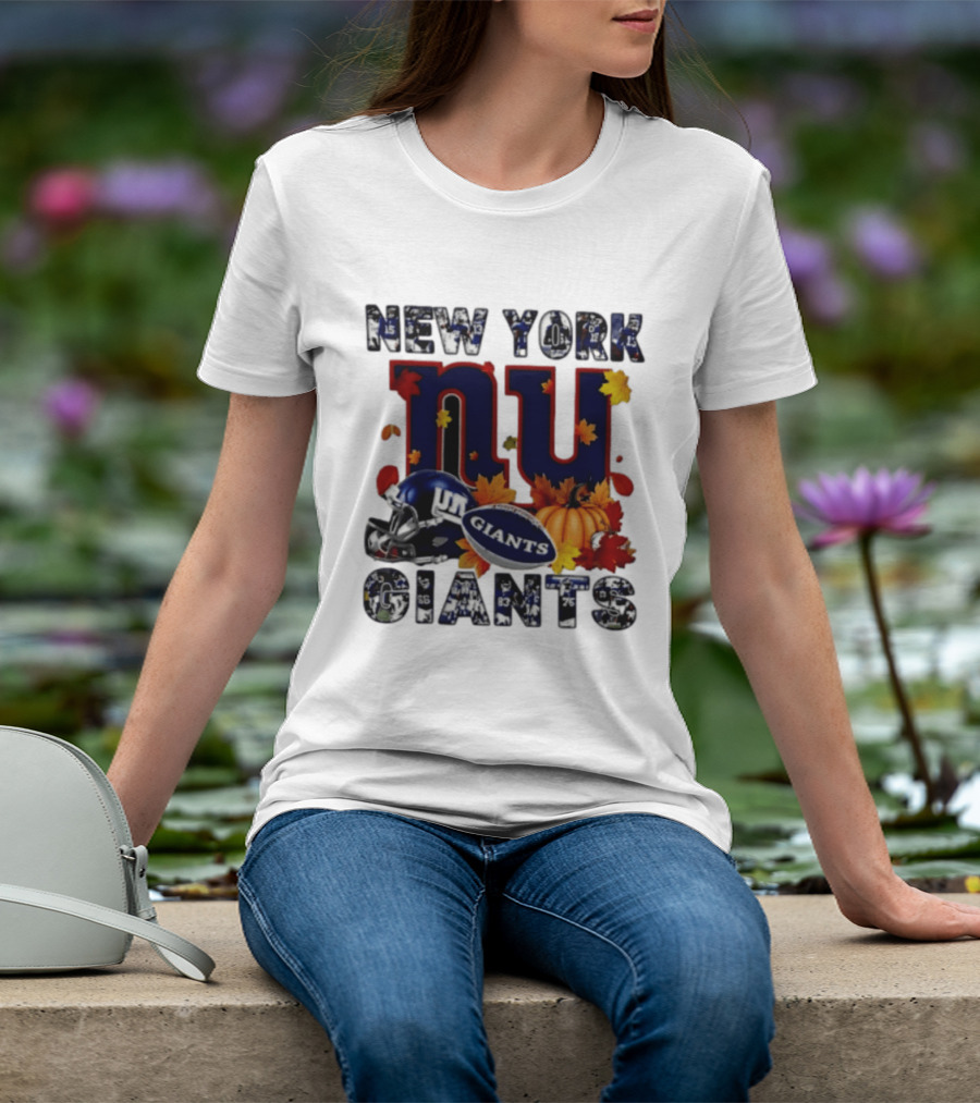 New York Giants NU Football Autumn Leaves Helmet Pumpkin 2026 T-Shirt