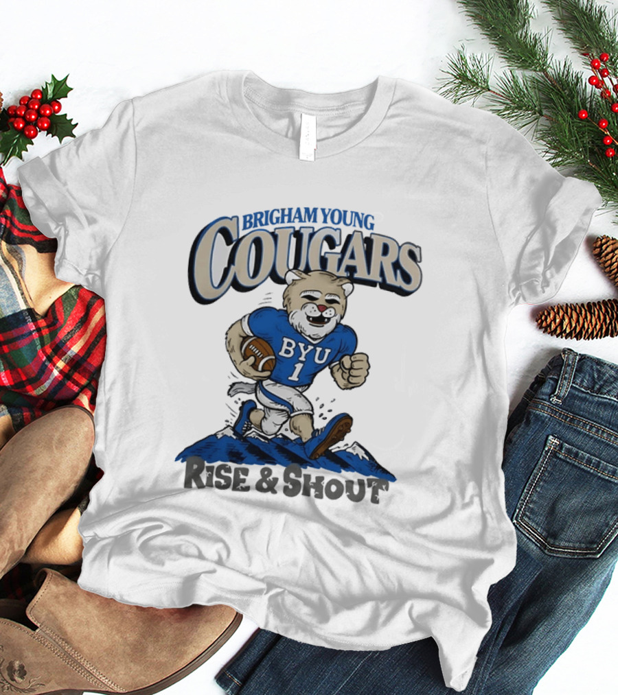 Brigham Young Cougars Cosmo BYU Number 1 Rise And Shout Football T-Shirt