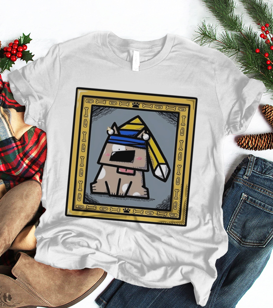 Cartoon Dog In A Bone Frame Puppy With Silly Hat T-Shirt