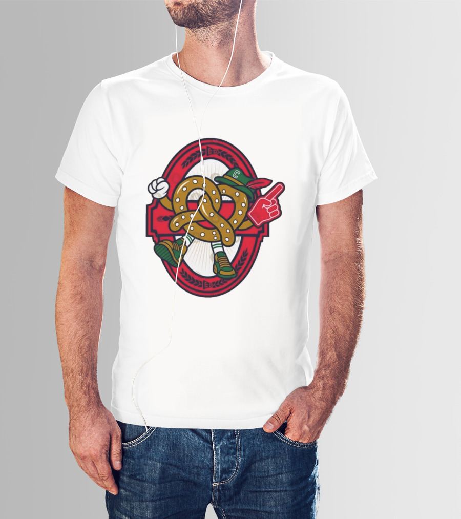 Cartoon Pretzel With Foam Finger And Red Circle T-Shirt